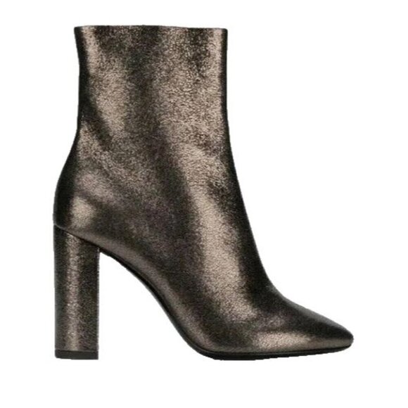 Saint Laurent Lou Ankle Boot 36 6 Metallic Leather Gun Metal New - Picture 12 of 15